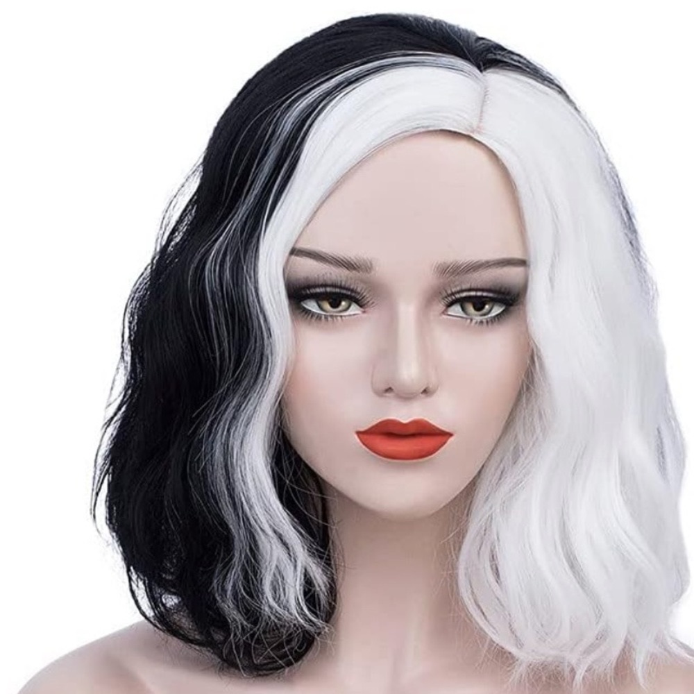 Black and White Wig for Halloween Costume: Cruella Deville or other.